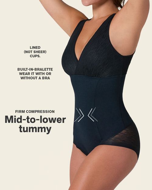 Sheer Stripe Detail Sculpting Bodysuit