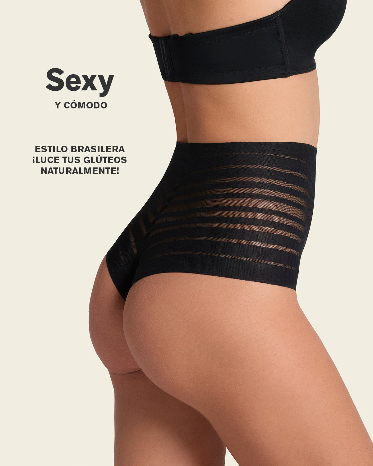Slimming Lace Stripe High-Waisted Thong Panty