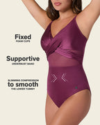 One Piece Swimsuit with Criss Cross Neckline and Tulle